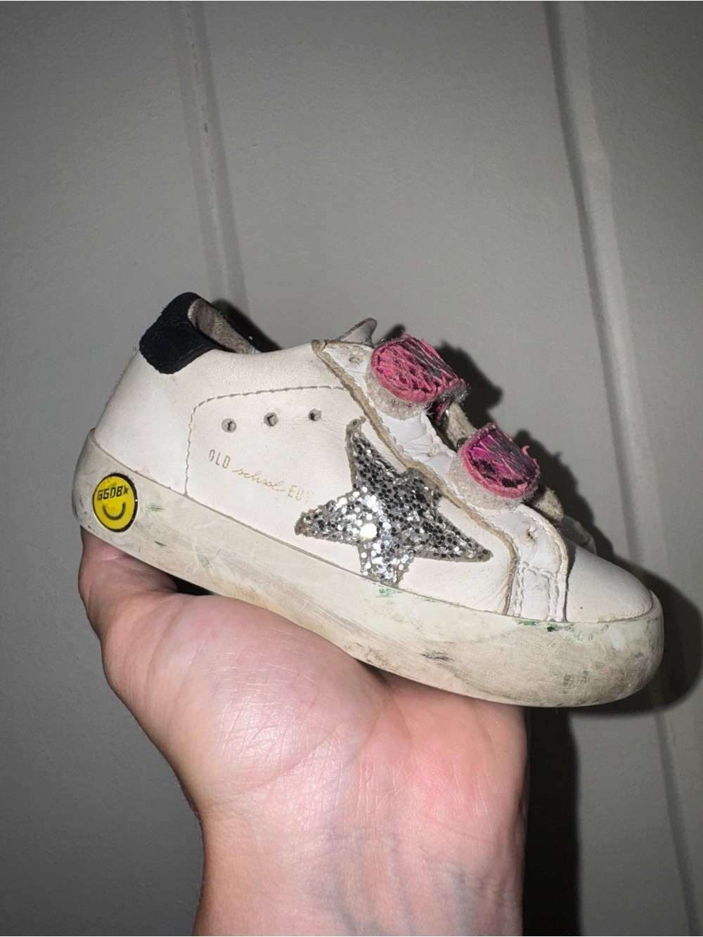 Golden Goose White Kids Sneaker with Pink Straps and Silver Star